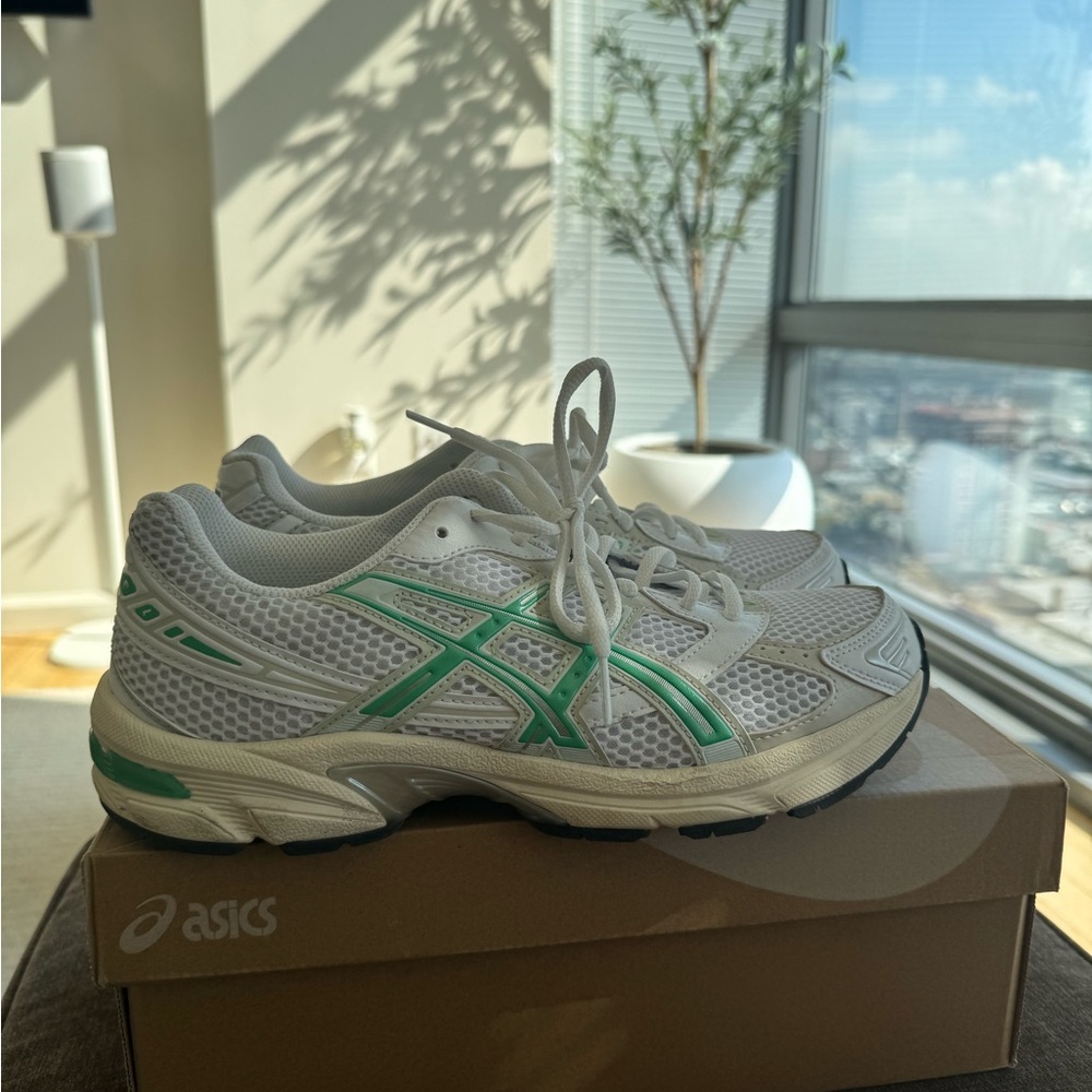 ASICS White and Green Running Shoes